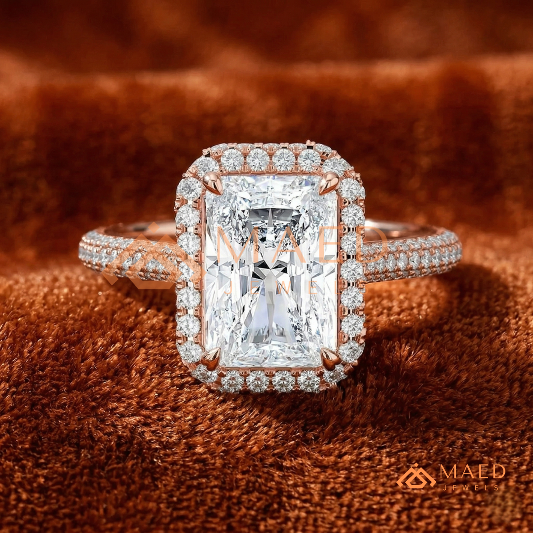 Radiant Cut Halo Engagement Ring in Sterling Silver, 14K Gold & 14K Rose Gold