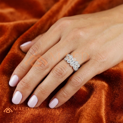 Scalloped Pear Cut Diamond Statement Ring – Silver, 14K Yellow & Rose Gold