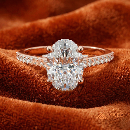 Oval Cut Engagement Ring with Pavé Diamond Band in 14K Gold, Rose Gold & Silver