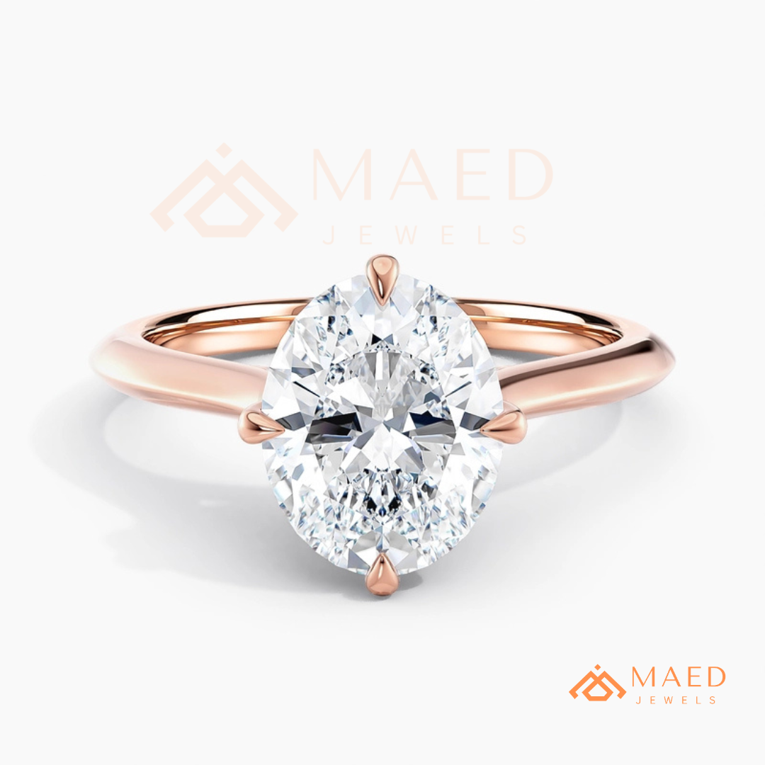 Elongated Oval Cut Solitaire Engagement Ring | 14k Gold, Rose Gold & Sterling Silver
