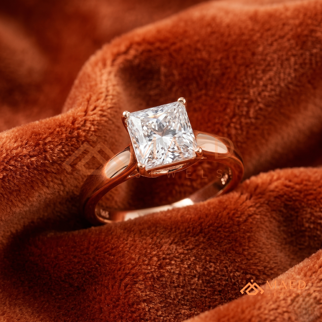 Princess Cut Solitaire Engagement Ring in 14K Gold, Rose Gold & Sterling Silver | Classic Tapered Band Promise Ring for Women