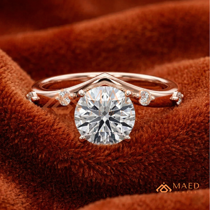 Round Cut Chevron Engagement Ring in Sterling Silver, 14K Gold & 14K Rose Gold