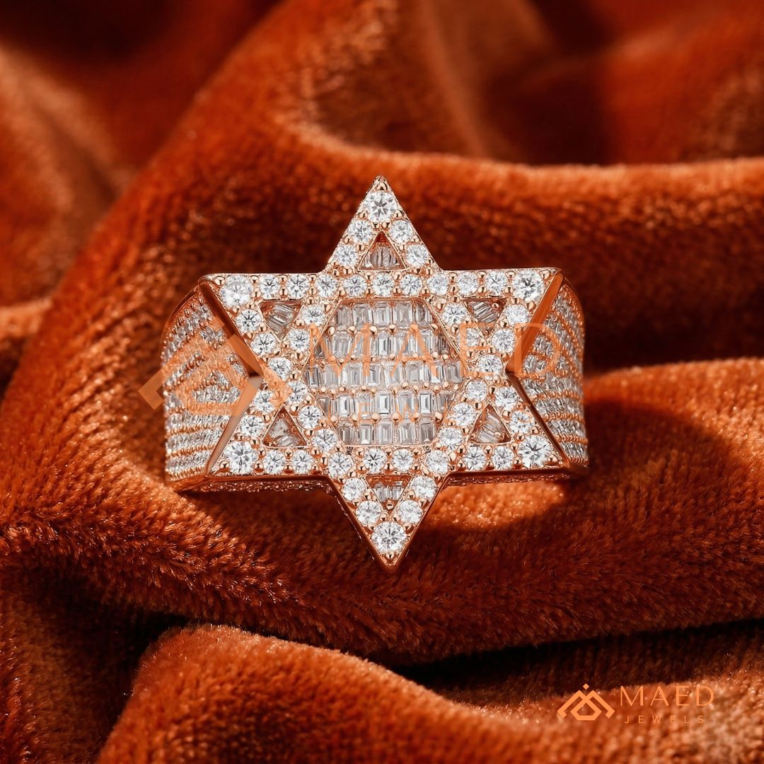 Men's Iced-Out Star of David Ring | Sterling Silver, 14K Gold & Rose Gold