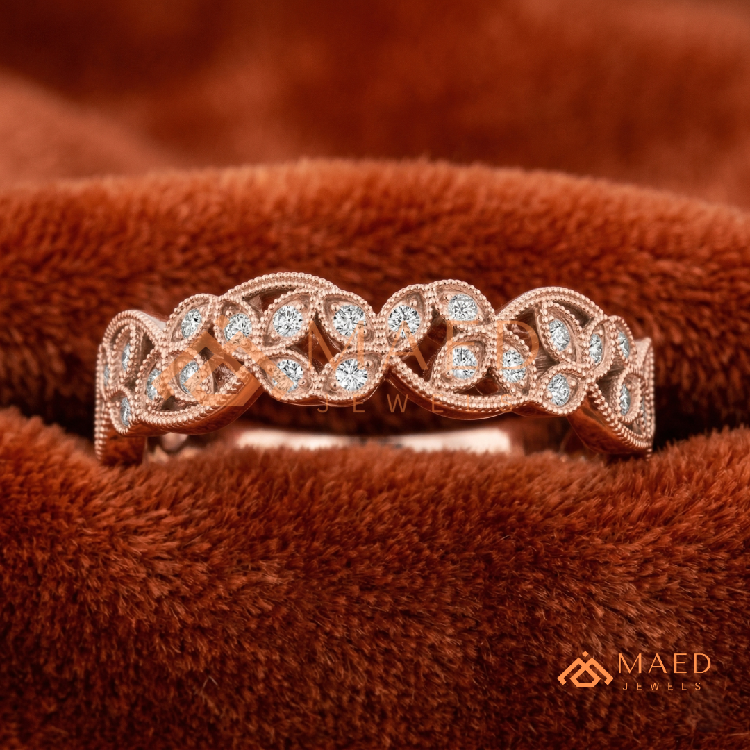 Amara Milgrain Botanical Eternity Band | Silver, 14K Yellow, & Rose Gold