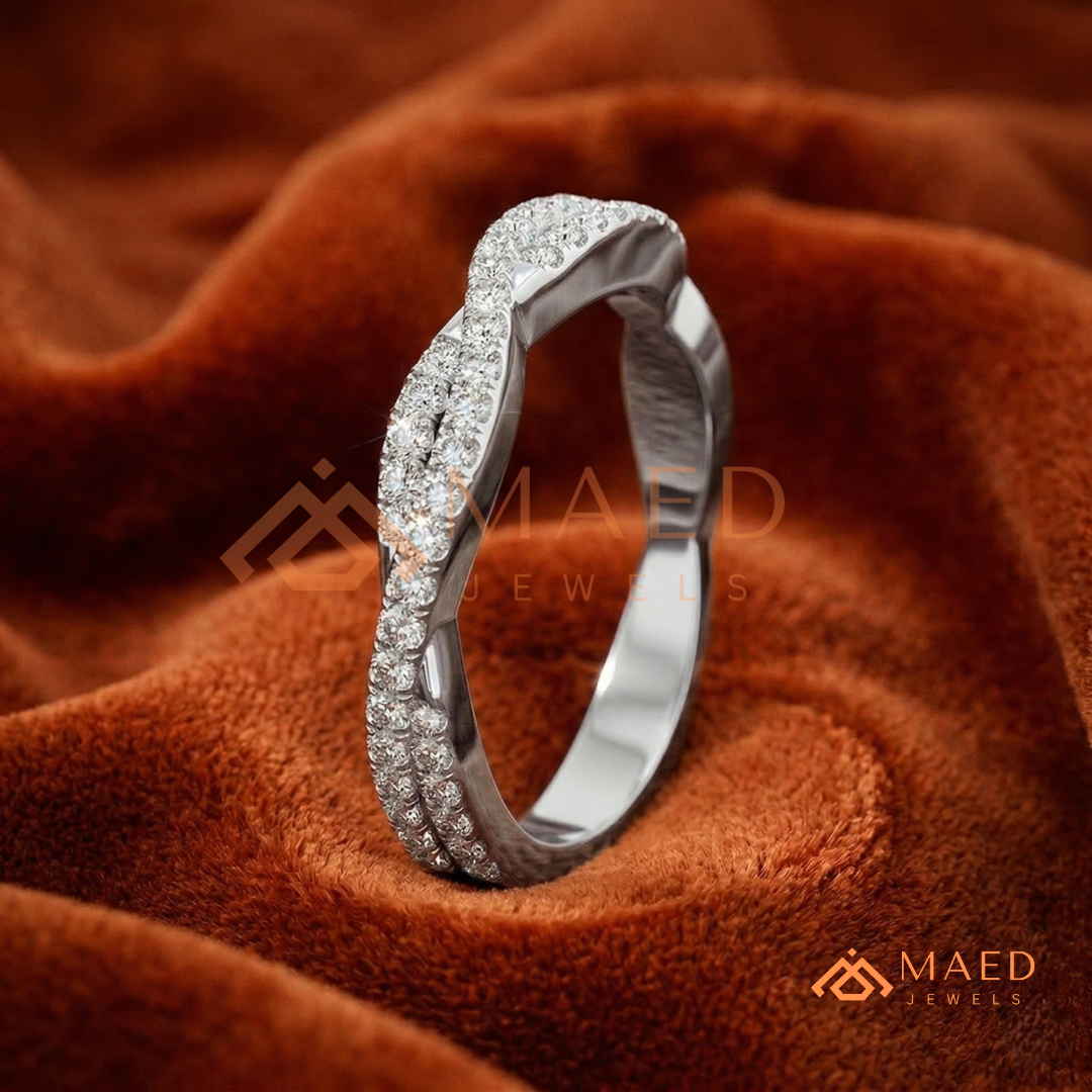 Double Row Twisted Infinity Diamond Wedding Band | Crossover Pavé Wave Ring in Silver, 14K Gold, & Rose Gold