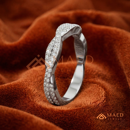 Double Row Twisted Infinity Diamond Wedding Band | Crossover Pavé Wave Ring in Silver, 14K Gold, & Rose Gold