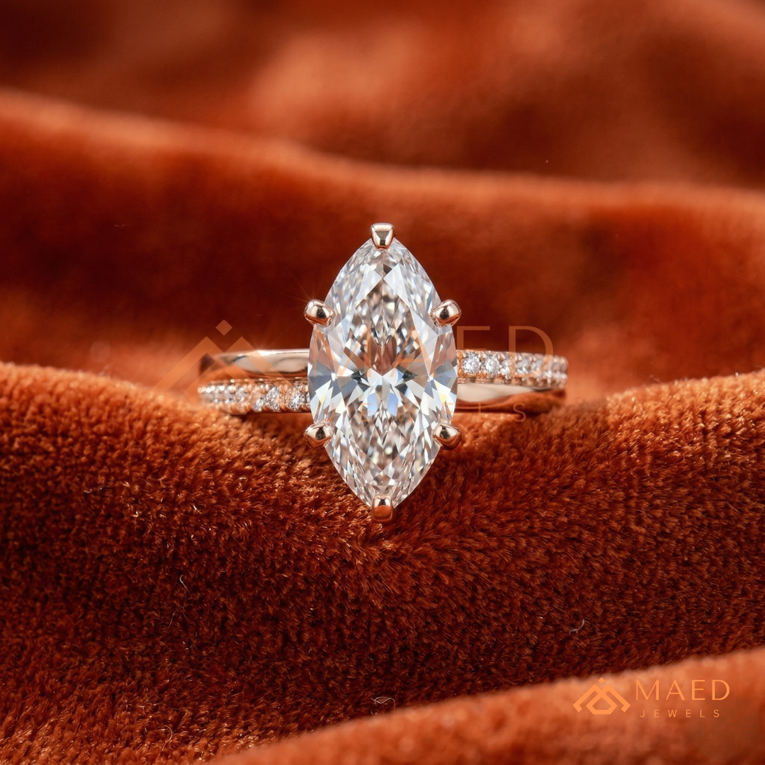 Marquise Cut Split Shank Engagement Ring in Sterling Silver, 14k Gold, or 14k Rose Gold