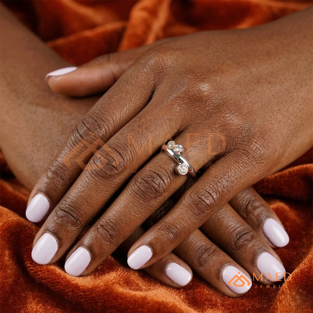 Modern Floating Three-Stone Toi et Moi Ring – Silver, 14K Yellow & Rose Gold