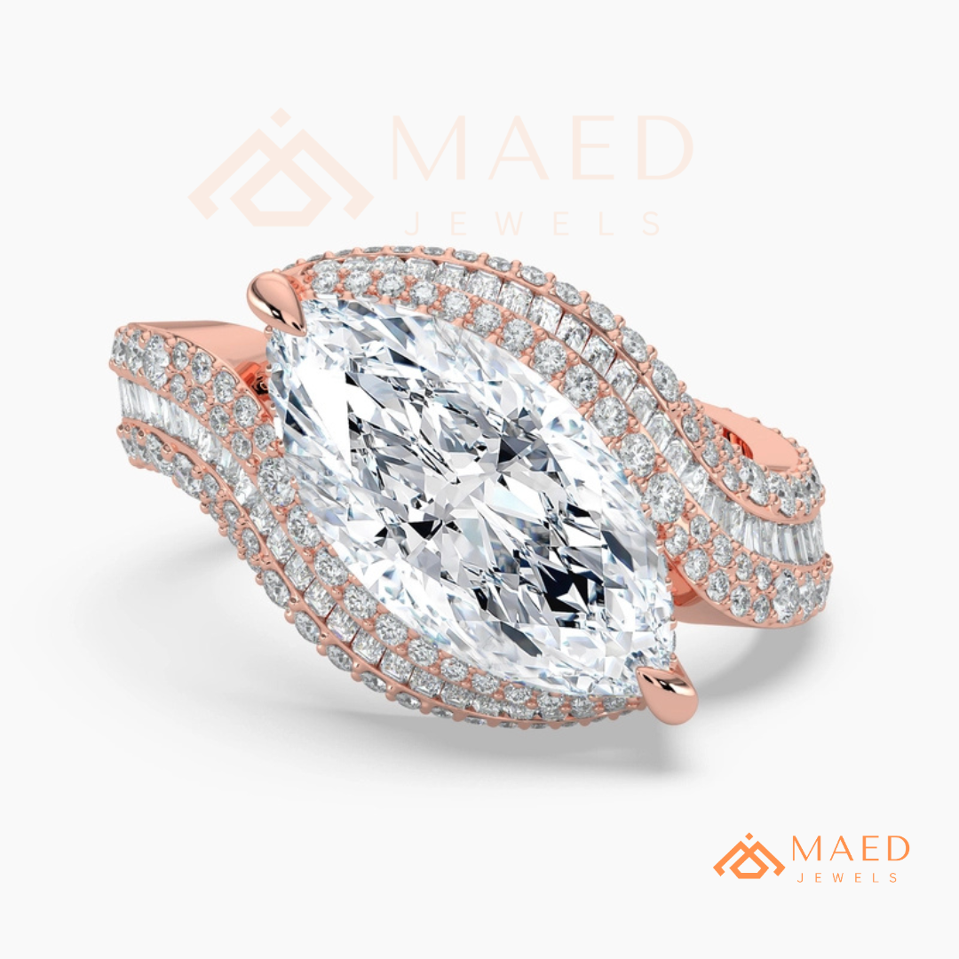 Marquise Cut Bypass Cocktail Ring in Sterling Silver, 14K Gold & 14K Rose Gold