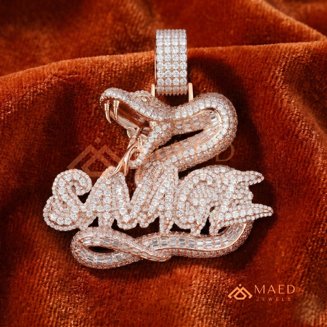 Iced Out "Savage" Snake Pendant - 14K Gold, Rose Gold & Silver Hip Hop Jewelry