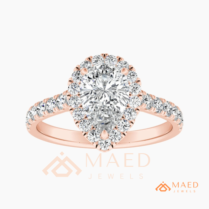 Pear Cut Halo Engagement Ring with Pave Band