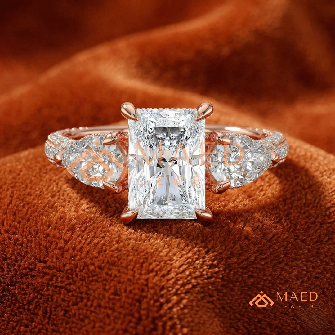 Modern Oval Cut Triple Row Engagement Ring with Baguette & Pavé Band