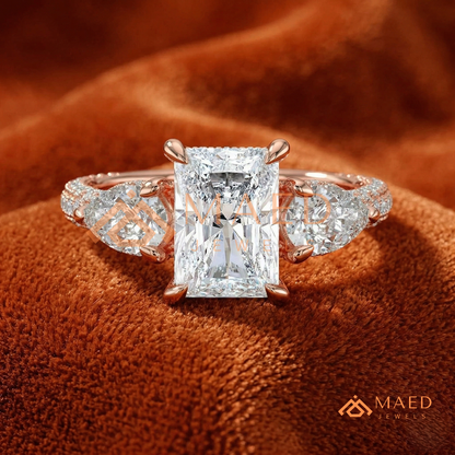 Modern Oval Cut Triple Row Engagement Ring with Baguette & Pavé Band