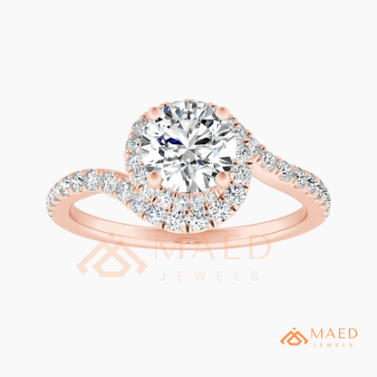 Moissanite Bypass Halo Engagement Ring in 14K Gold, Rose Gold & Sterling Silver | Twisted Pave Diamond Accent Ring for Women