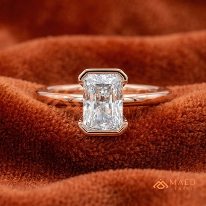 The Rowan Radiant Half-Bezel Engagement Ring – Silver, 14K Yellow & Rose Gold