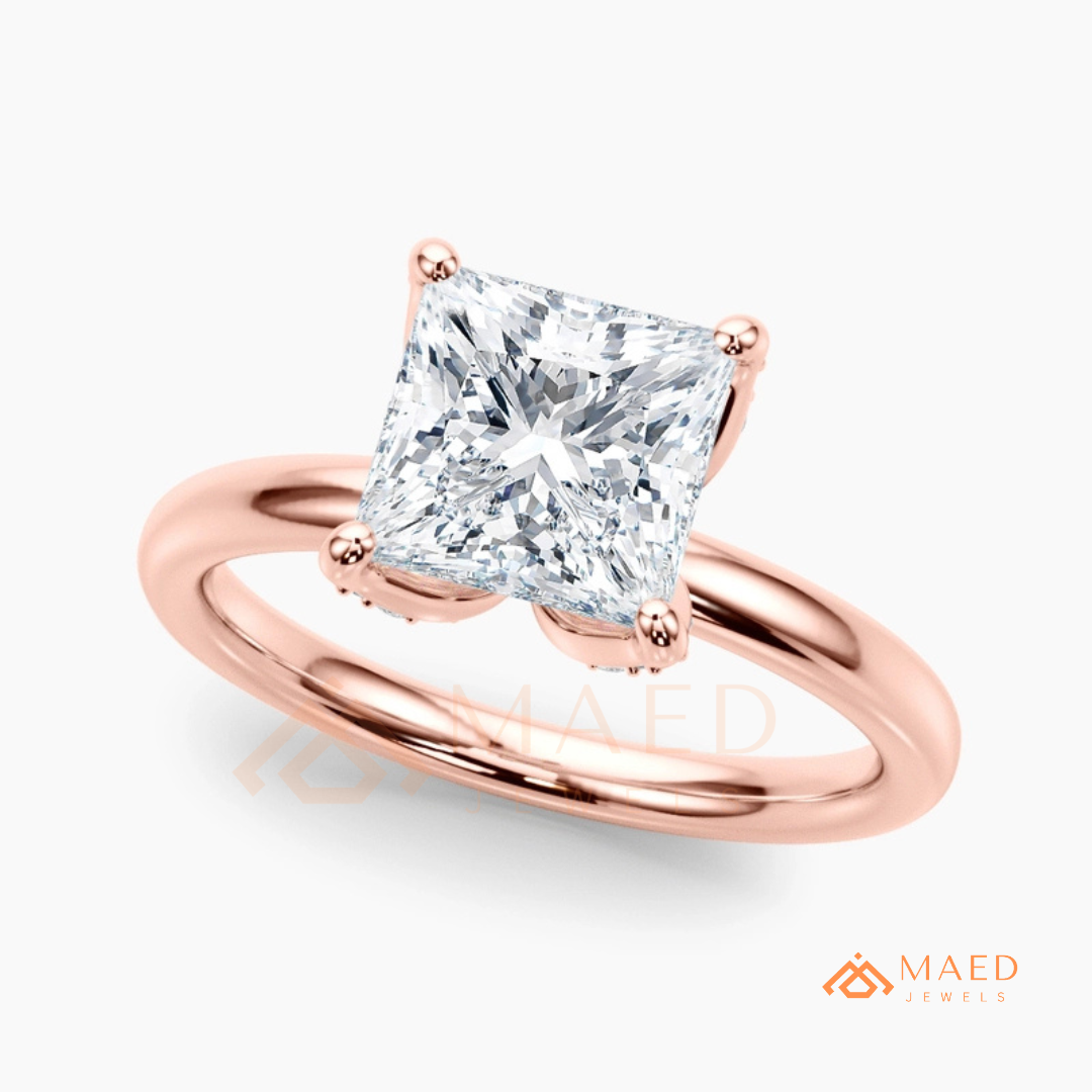 Princess Cut Hidden Halo Engagement Ring in 14K Gold & Sterling Silver