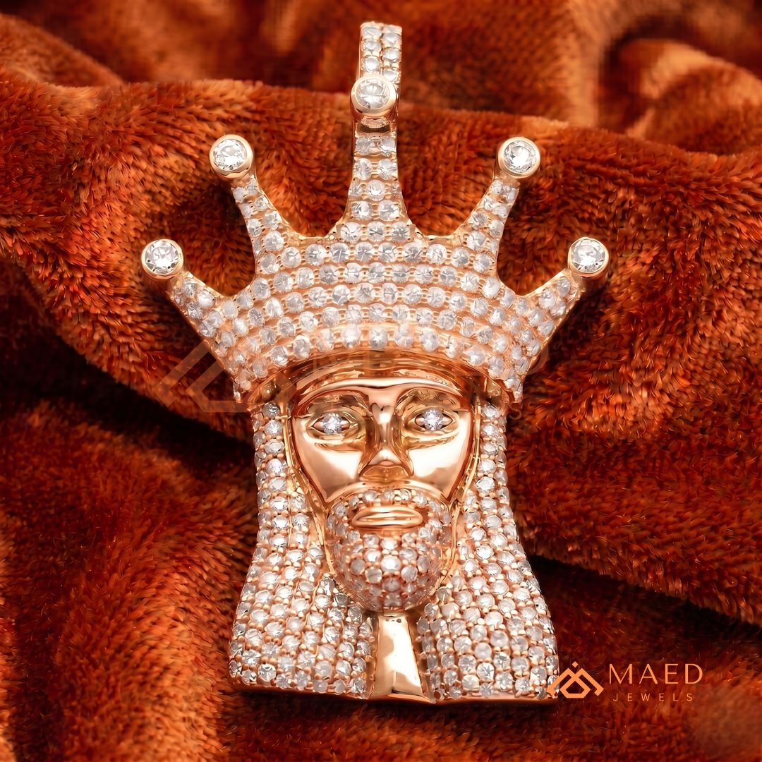 Iced Out King Jesus Head Statement Pendant | Silver, 14K Yellow & Rose Gold