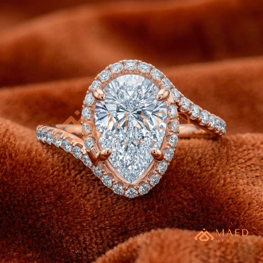 Pear Cut Halo Bypass Engagement Ring in Sterling Silver, 14K Gold & 14K Rose Gold