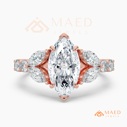 Marquise Cut Leaf Cluster Engagement Ring | 14k Gold, Rose Gold & Sterling Silver