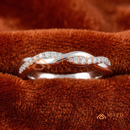 Half-Pavé Twisted Vine Diamond Wedding Band | Interlocking Infinity Wave Ring in Silver, 14K Gold, & Rose Gold