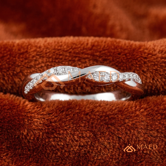 Half-Pavé Twisted Vine Diamond Wedding Band | Interlocking Infinity Wave Ring in Silver, 14K Gold, & Rose Gold