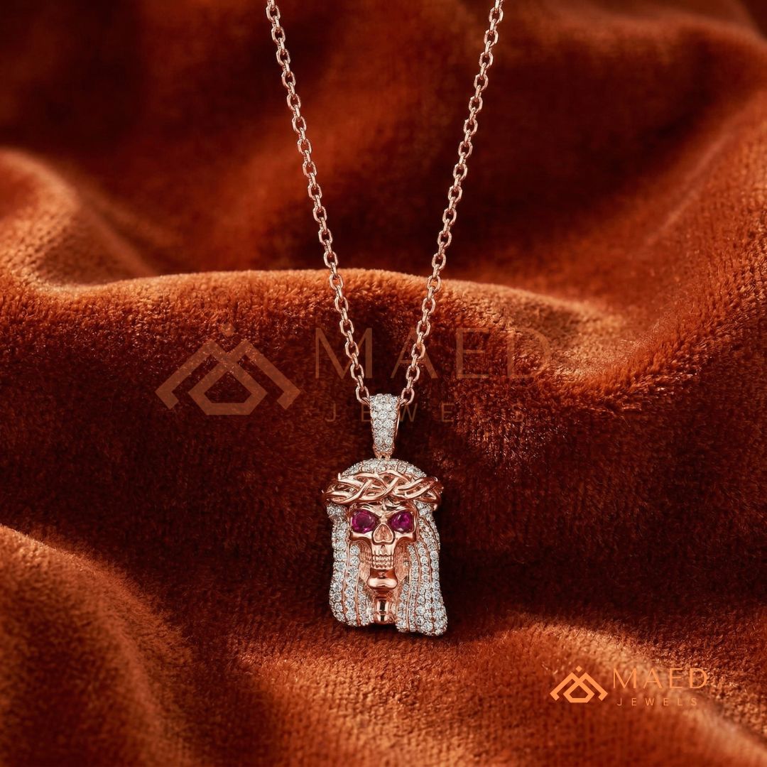 Fully Flooded Skull Jesus Piece Charm – Crown of Thorns Hip Hop Pendant
