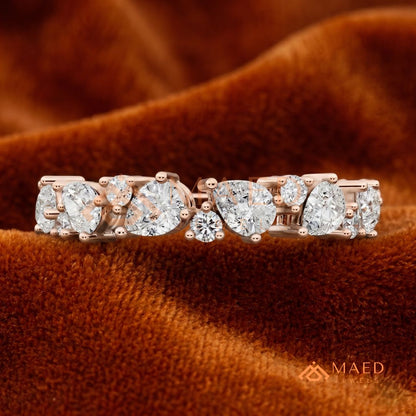 The Amara Scattered Cluster Band | Asymmetric Pear & Round Wave Ring