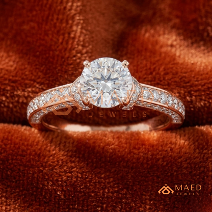 Classic Round Brilliant Solitaire Engagement Ring with Pavé Band
