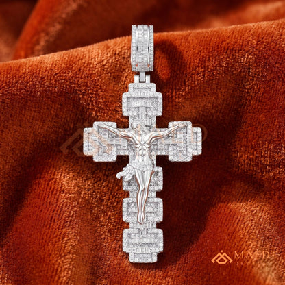 Crucifix Cross Pendant – Baguette & Micro Pave Hip Hop Necklace