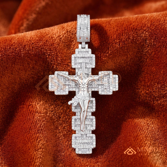 Crucifix Cross Pendant – Baguette & Micro Pave Hip Hop Necklace