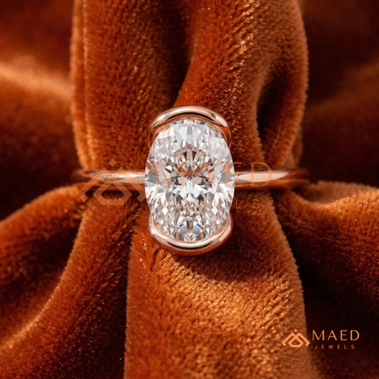 The Aria Oval Half-Bezel Engagement Ring – Silver, 14K Yellow & Rose Gold