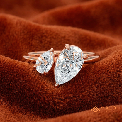 Toi et Moi Dual Pear Cut Bypass Engagement Ring in 14K Gold, Rose Gold & Silver