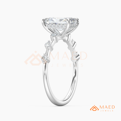 Radiant Cut Moissanite Engagement Ring in Sterling Silver, 14K Gold & Rose Gold | Art Deco Bezel-Set Accent Band
