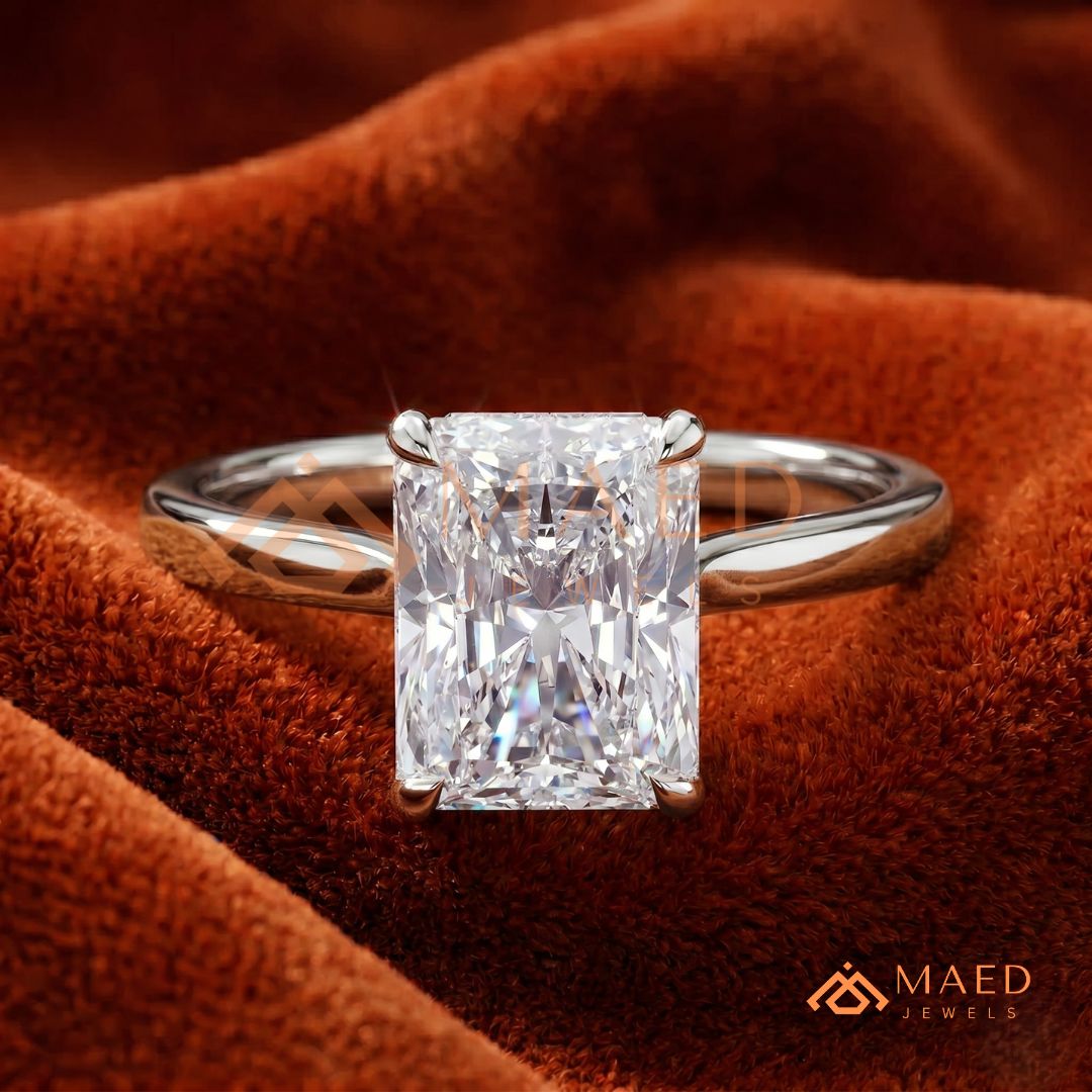 Classic Radiant Cut Solitaire Engagement Ring with Hidden Halo in Silver, 14K Gold & Rose Gold