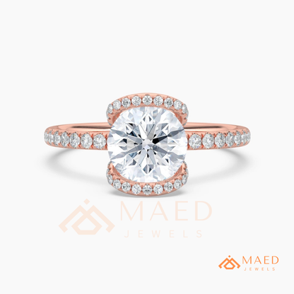 Modern Round Cut Open Arc Halo Engagement Ring in 14K Gold, Rose Gold & Silver