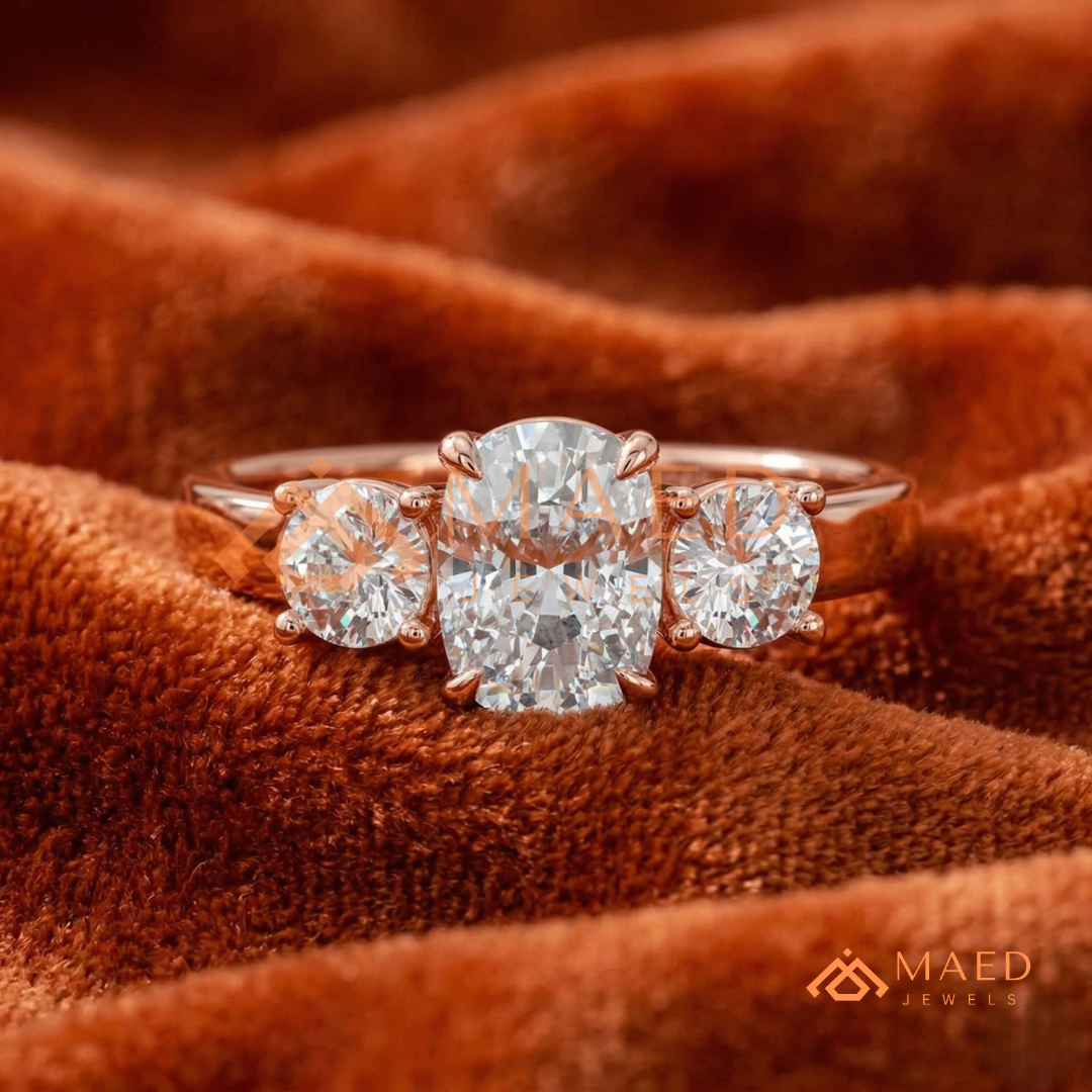 Classic Oval 3-Stone Trilogy Engagement Ring in Gold, Rose Gold & Silver