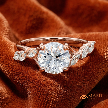 Marquise Leaf Clustered Vine Engagement Ring in 14K Gold, Rose Gold & Silver