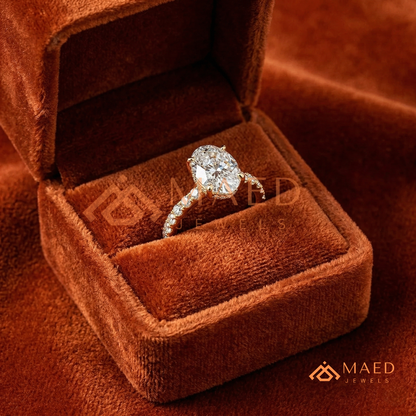 Oval Cut Engagement Ring with Pavé Band | Classic 4-Prong Promise Ring for Women | 14K Gold, Rose Gold & Sterling Silver