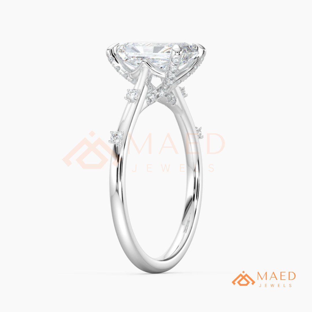 Radiant Cut Solitaire Engagement Ring with Dotted Accent Band