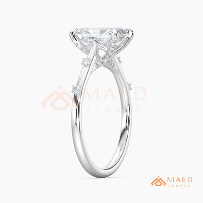 Radiant Cut Solitaire Engagement Ring with Dotted Accent Band