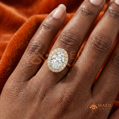 Classic Oval Cut Halo Engagement Ring in 14K Gold, Rose Gold & Silver