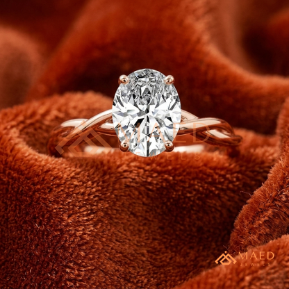 Braided Solitaire Oval Cut Ring in 14K Yellow Gold, Rose Gold & Silver