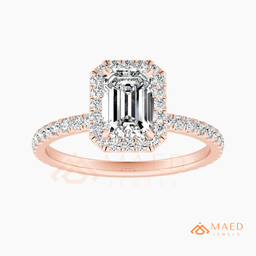 Emerald Cut Halo Engagement Ring in Sterling Silver, 14K Gold & 14K Rose Gold