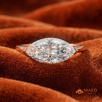 East-West Marquise Cut Engagement Ring | 14K Gold, Rose Gold & Silver Solitaire