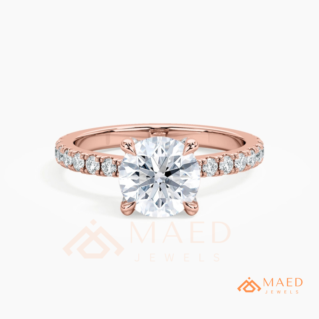 Classic Round Cut Solitaire Engagement Ring with Pavé Diamond Band