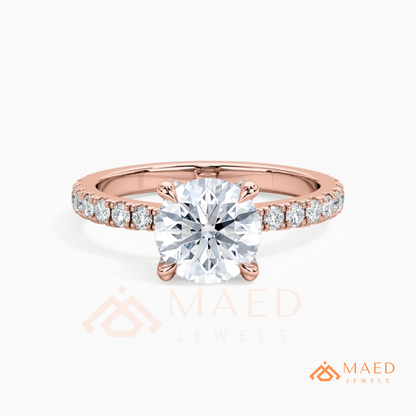 Classic Round Cut Solitaire Engagement Ring with Pavé Diamond Band