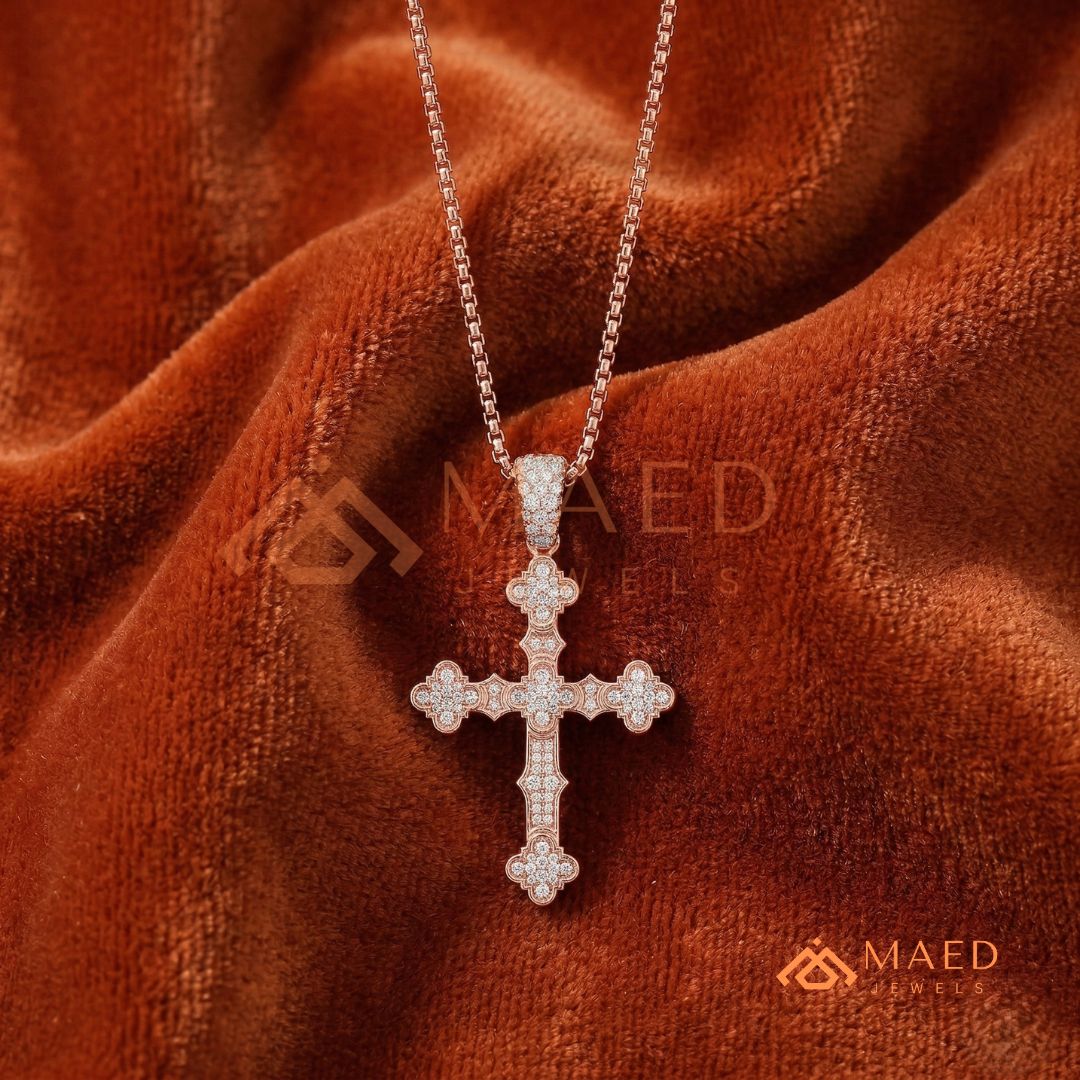 The Cathedral Pavé Cross | Ornate Trefoil Gothic Crucifix Pendant