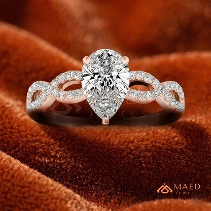 Intertwined Vortex Halo Diamond Simulant Ring in 14K Yellow Gold, Rose Gold & Silver