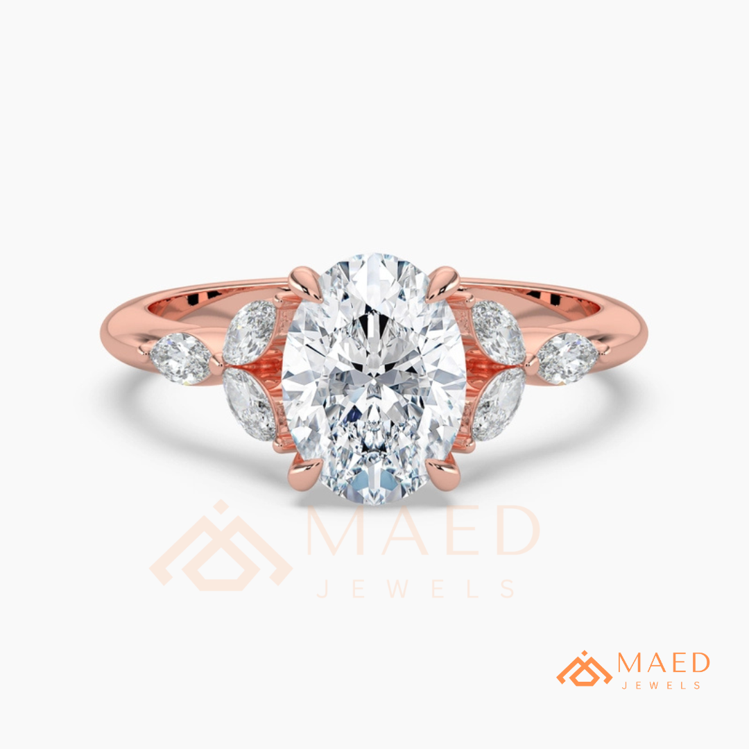 Oval Cut Marquise Cluster Engagement Ring | Nature Inspired Floral Wedding Ring | 14K Gold, Rose Gold & Sterling Silver