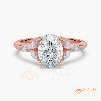 Oval Cut Marquise Cluster Engagement Ring | Nature Inspired Floral Wedding Ring | 14K Gold, Rose Gold & Sterling Silver
